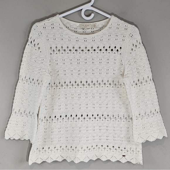 Ted Baker White Crochet Embroidred Knit Top Sz. 2 - Picture 2 of 10